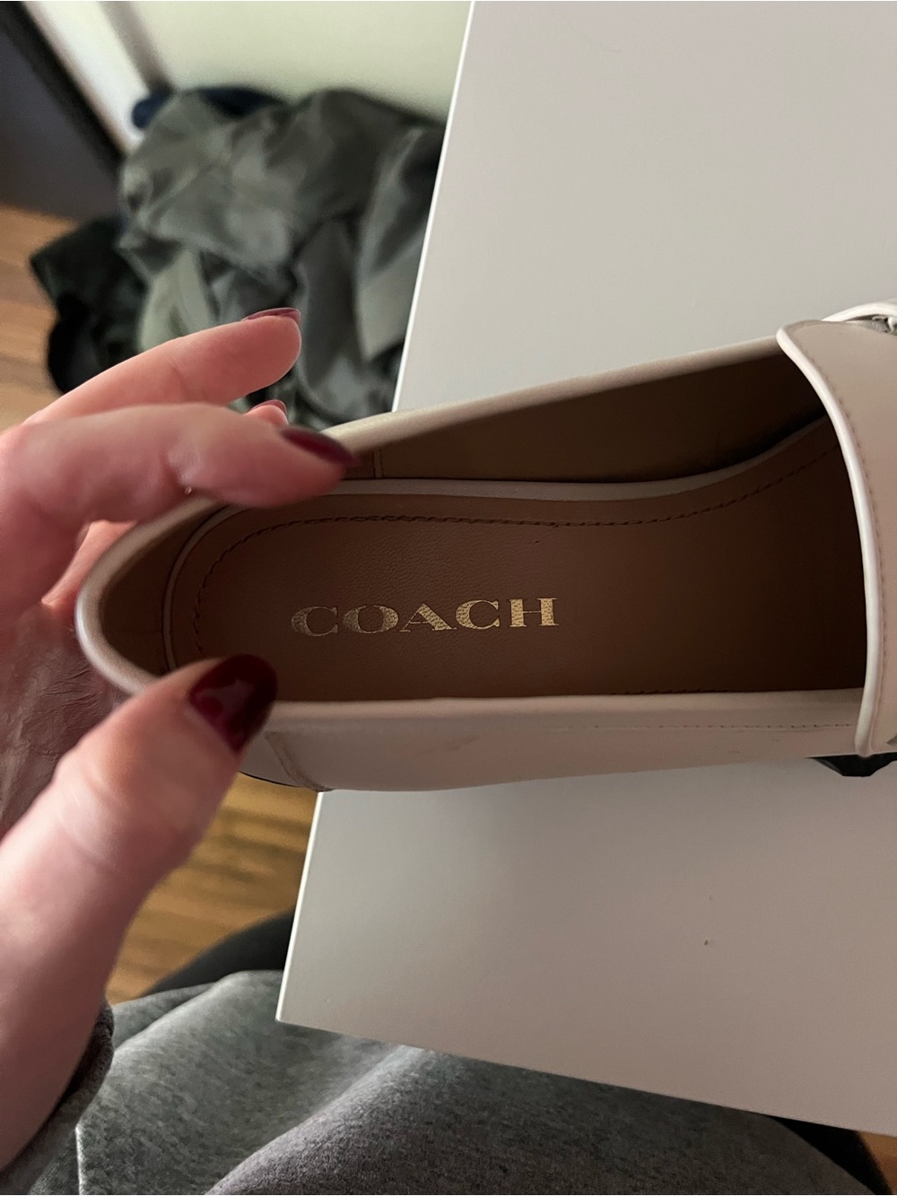 Coach White Leah Leather Loafers with Black Lug Sole - Picture 5 of 6